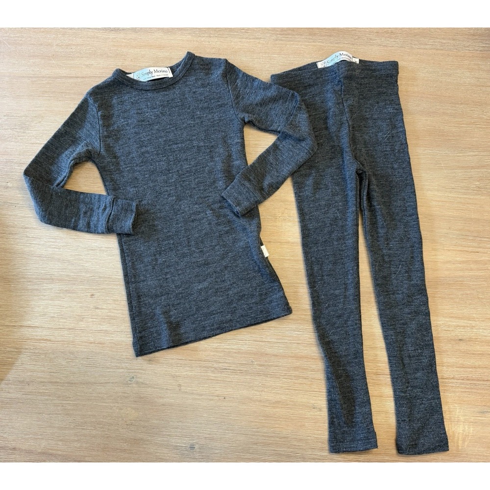 SIMPLY MERINO Base Layer Pajamas Set Gray Long Sleeve Pants 3T